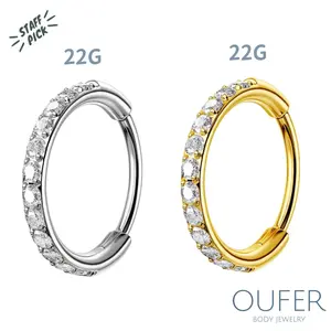 OUFER BODY JEWELRY 22G Nose Ring, Dainty 316L Stainless Steel Hinged Segment Hoop, Tarnish Proof Jewelry for Nostril & Septum Piercing, 6mm-8mm Unisex CZ Ring, Septum Ring